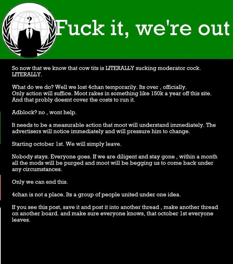Illustration for article titled Asshole mantoddlers threaten to ragequit 4Chan for some reason